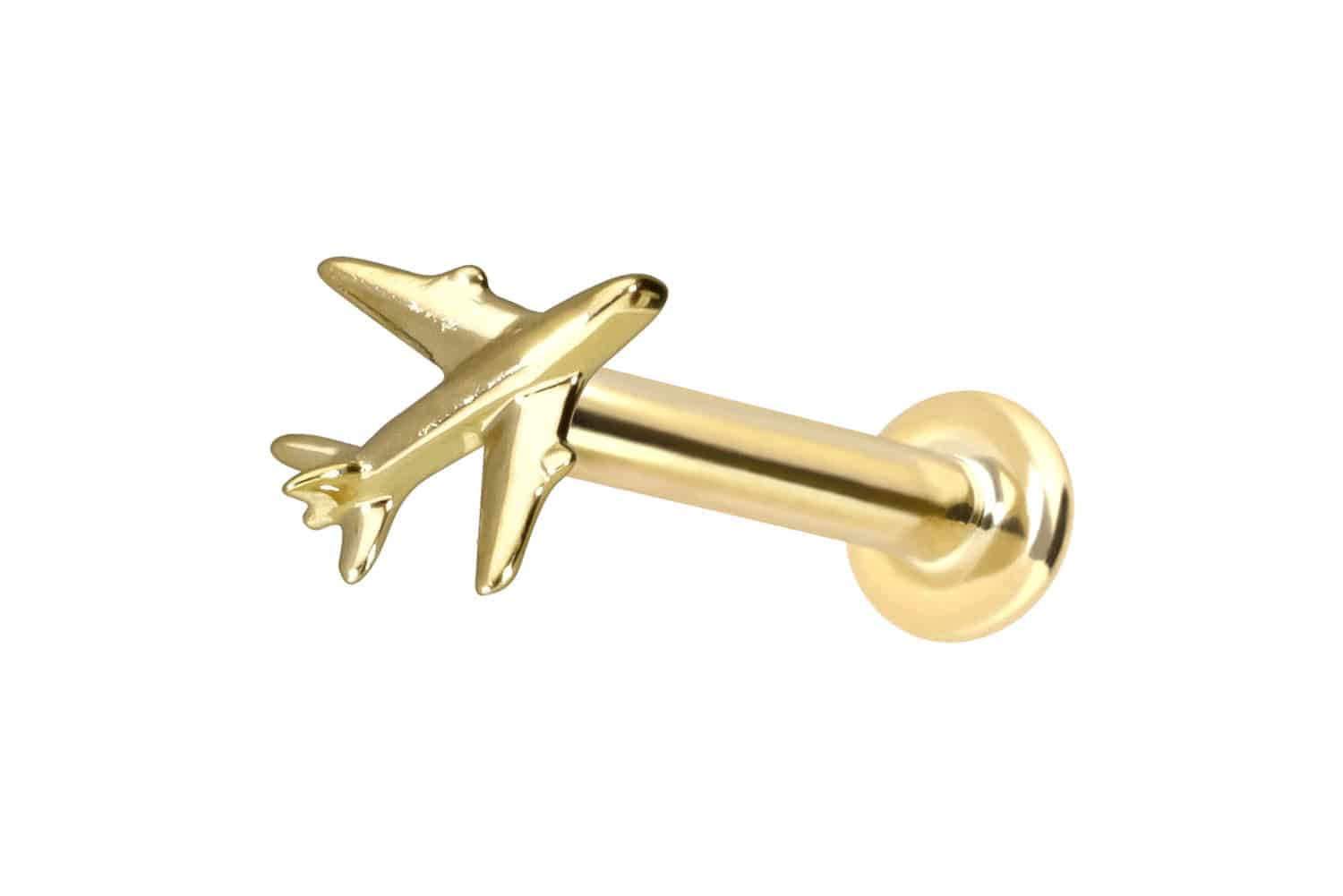 14 Karat Gold Labret Piercing mit Push Fit FLUGZEUG